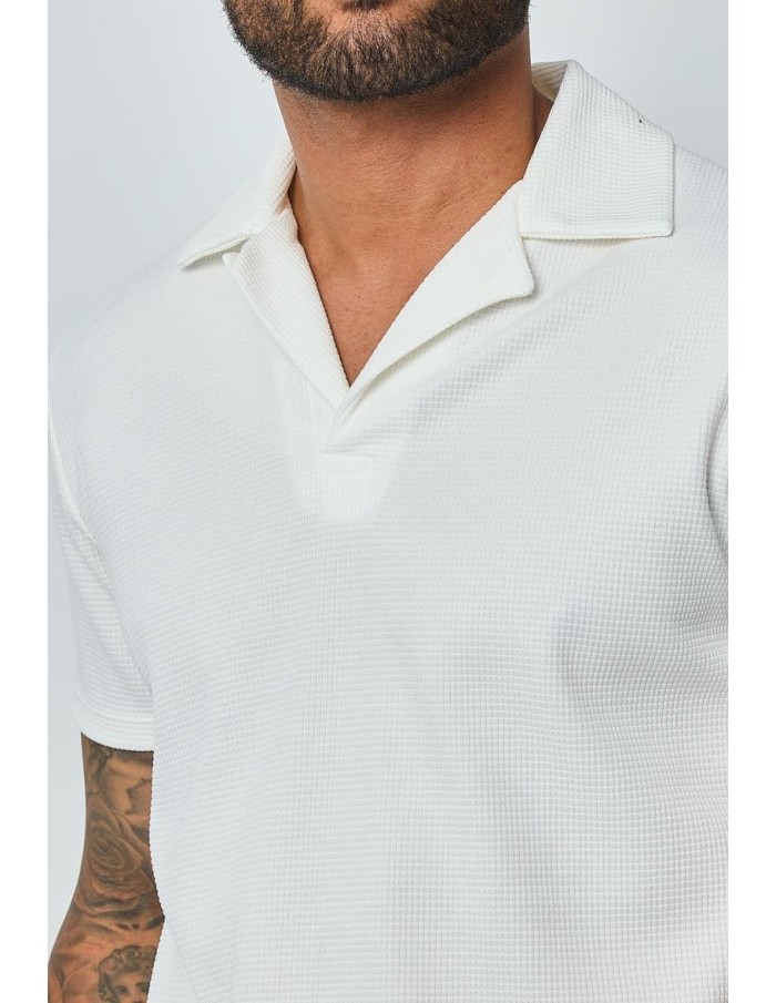 POLO MANCHES COURTES TEXTURÉ BLANC – HOMME
