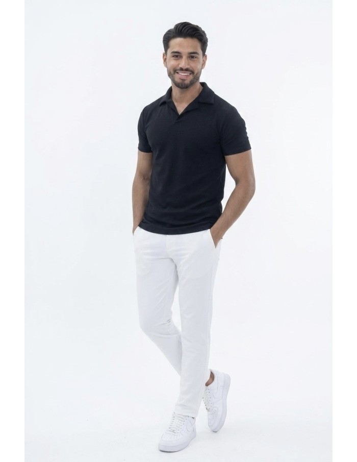 POLO MANCHES COURTES TEXTURÉ NOIR – HOMME