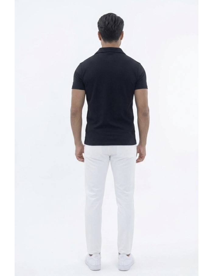 POLO MANCHES COURTES TEXTURÉ NOIR – HOMME