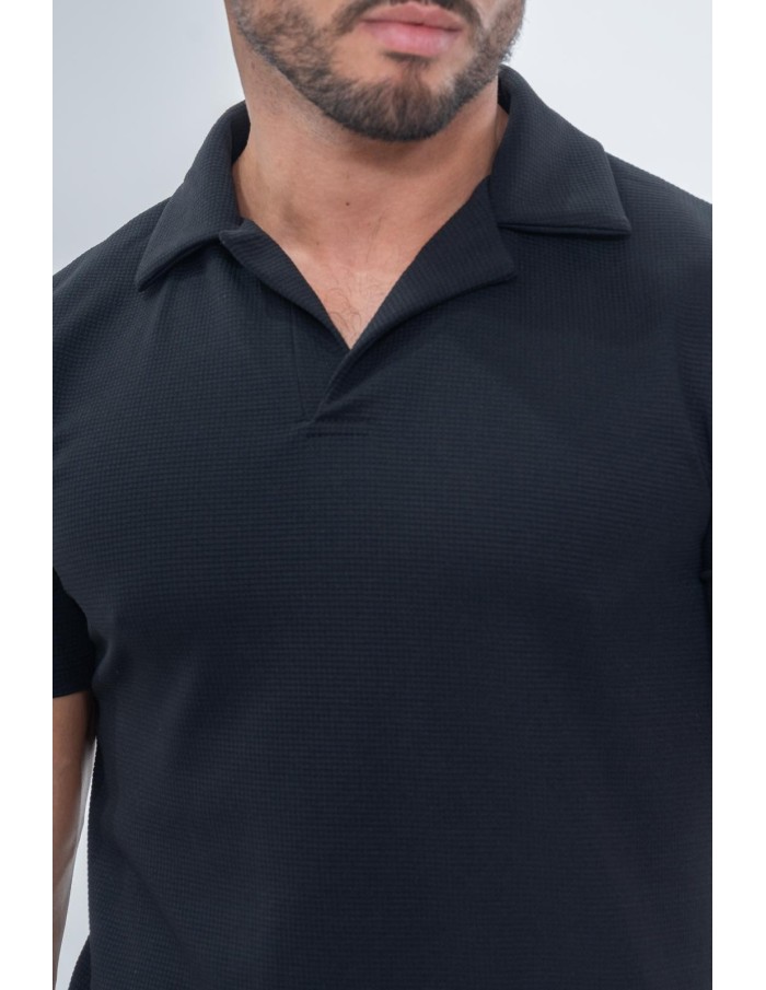 POLO MANCHES COURTES TEXTURÉ NOIR – HOMME