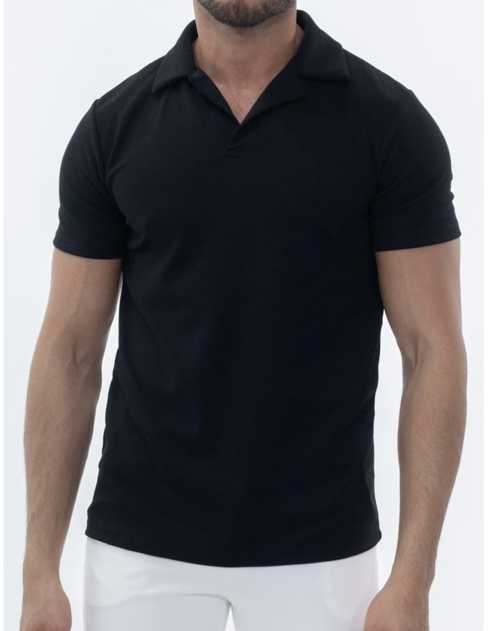 POLO MANCHES COURTES TEXTURÉ NOIR – HOMME