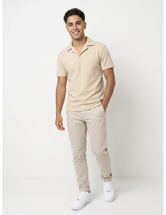 POLO MANCHES COURTES TEXTURÉ BEIGE – HOMME
