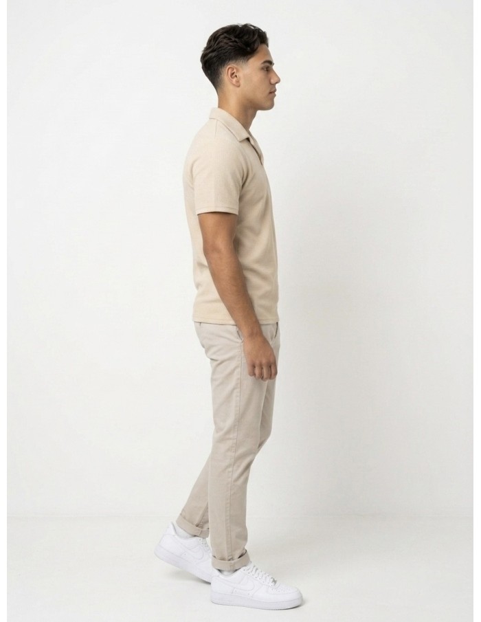 POLO MANCHES COURTES TEXTURÉ BEIGE – HOMME