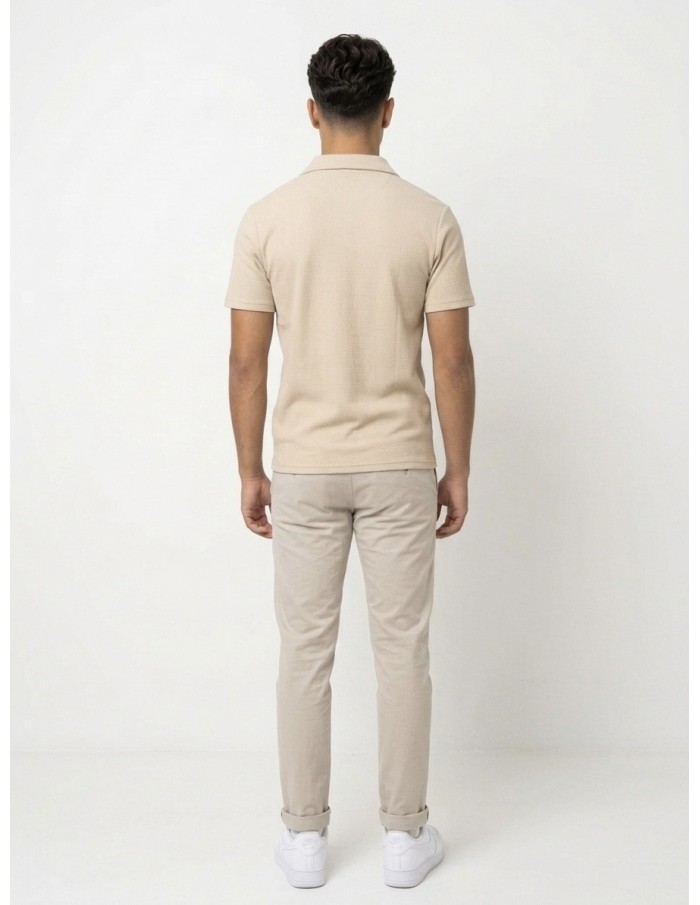 POLO MANCHES COURTES TEXTURÉ BEIGE – HOMME
