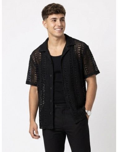 GILET CHEMISE EN MAILLE NOIR – HOMME