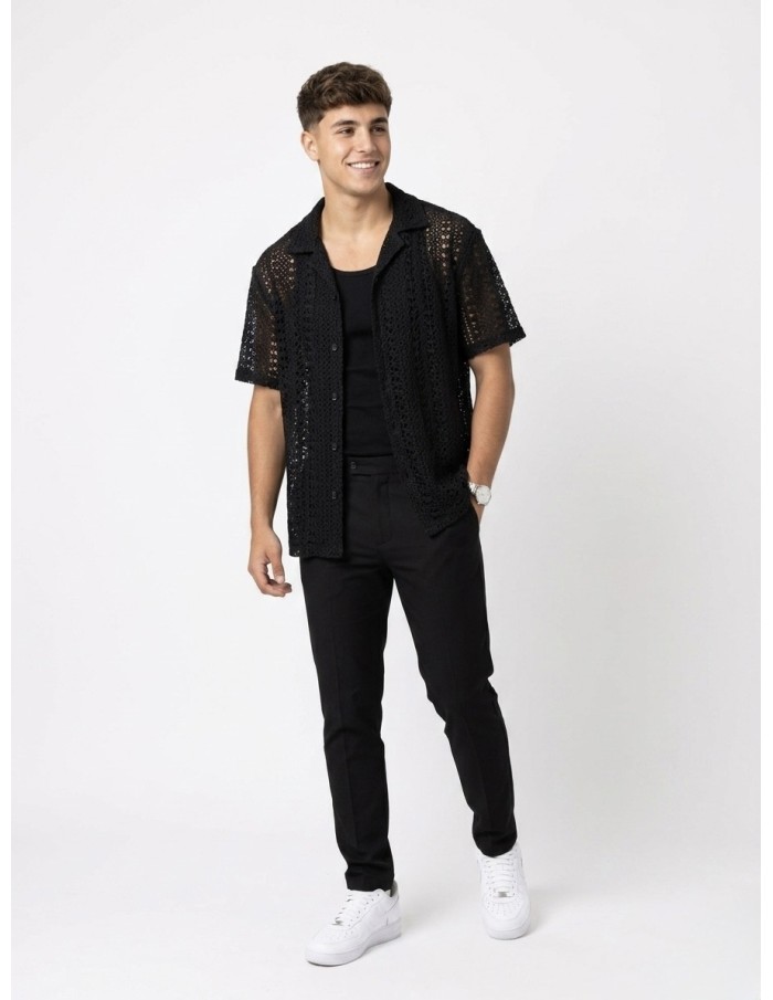 GILET CHEMISE EN MAILLE NOIR – HOMME