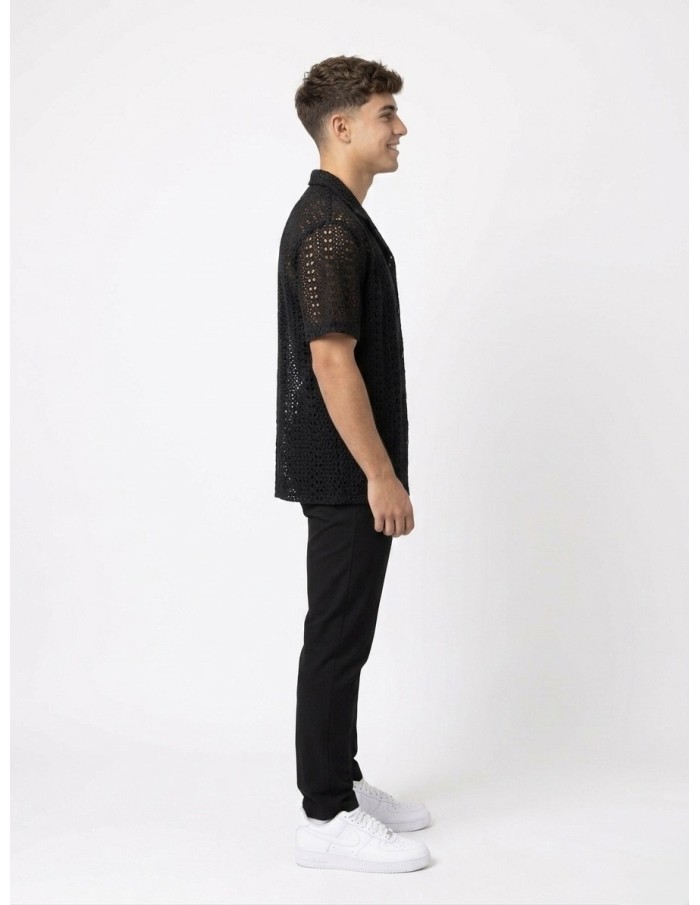 GILET CHEMISE EN MAILLE NOIR – HOMME