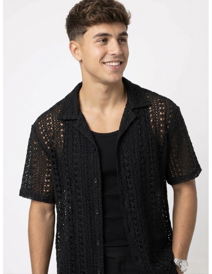 GILET CHEMISE EN MAILLE NOIR – HOMME