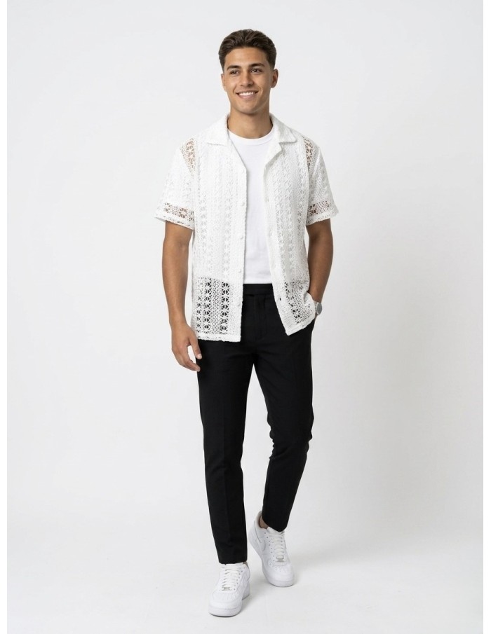 GILET CHEMISE EN MAILLE BLANC– HOMME