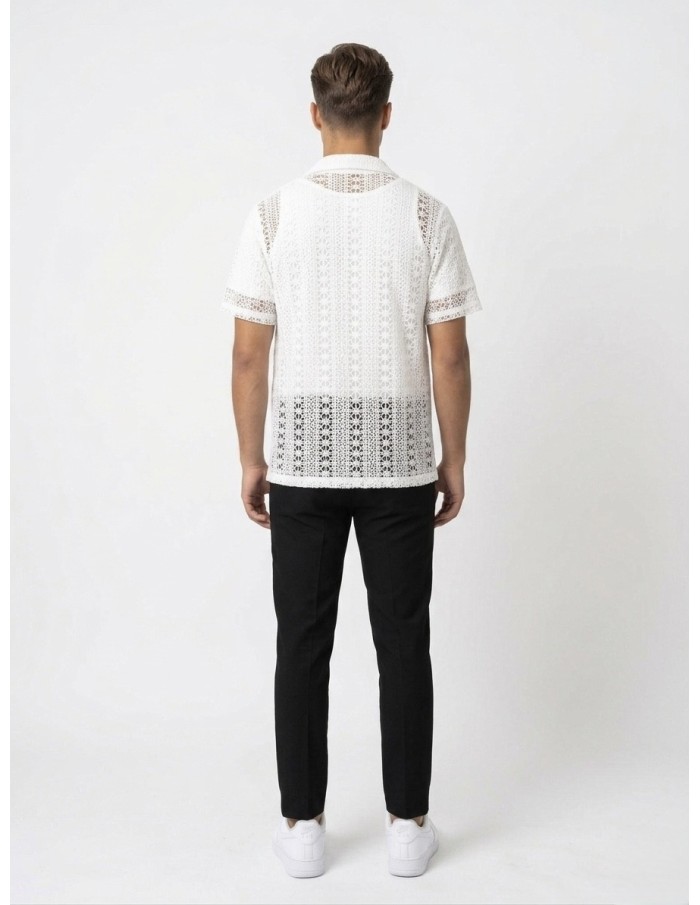 GILET CHEMISE EN MAILLE BLANC– HOMME