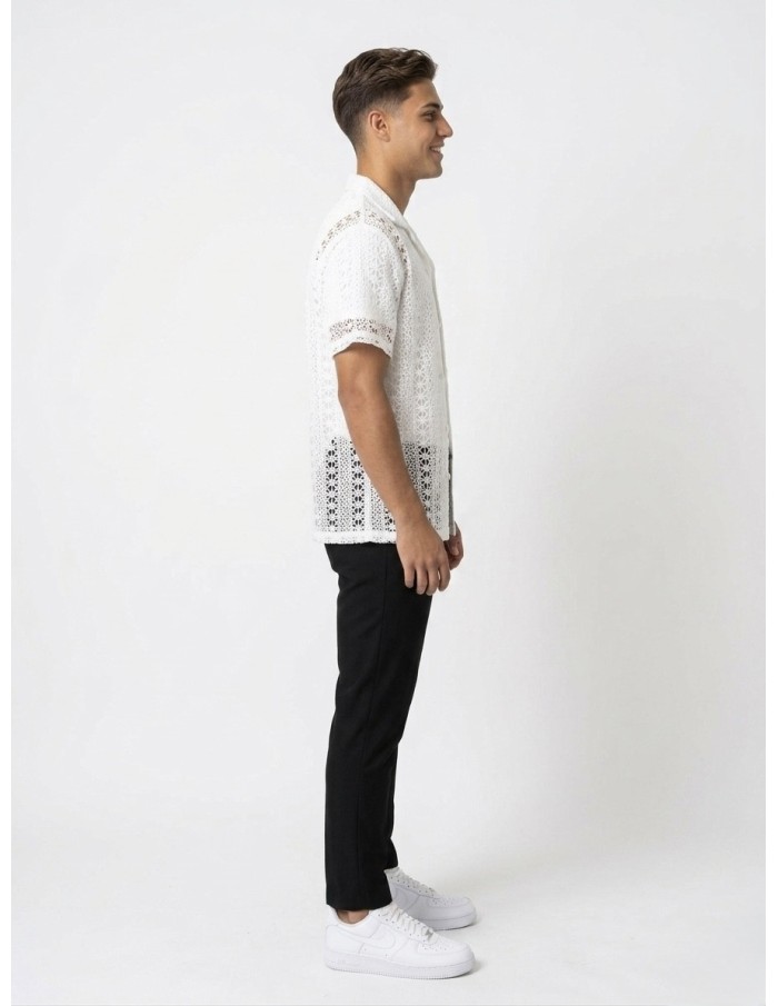 GILET CHEMISE EN MAILLE BLANC– HOMME