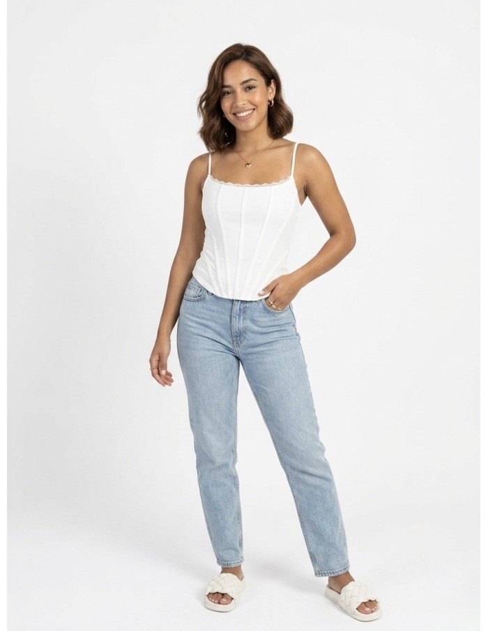 TOP À BRETELLES STYLE CORSET BLANC - FEMME