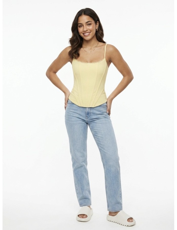 TOP À BRETELLES STYLE CORSET JAUNE- FEMME