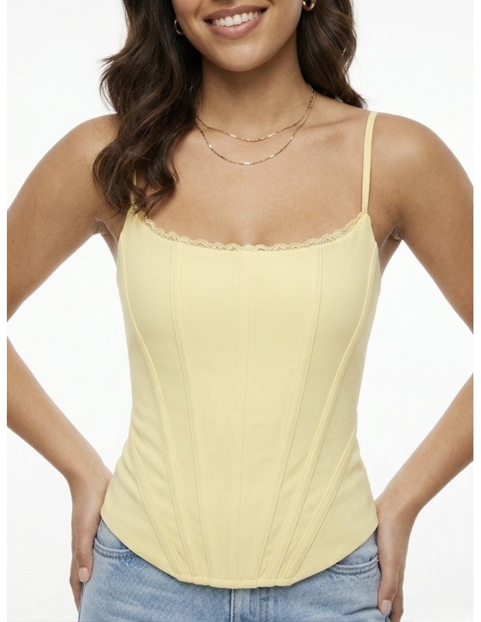 TOP À BRETELLES STYLE CORSET JAUNE- FEMME