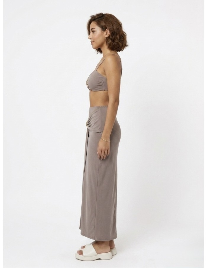ENSEMBLE JUPE & TOP DÉTAIL DORÉ TAUPE  - FEMME