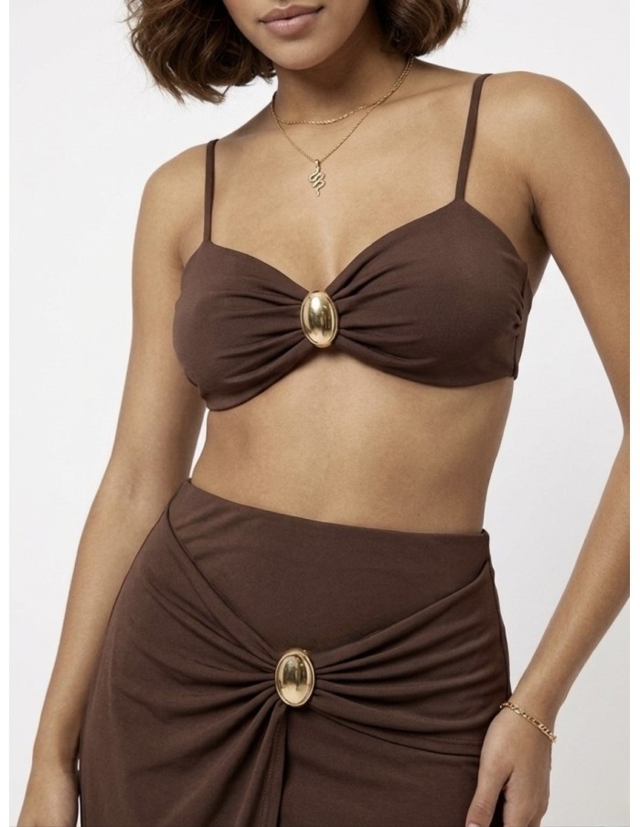 ENSEMBLE JUPE & TOP DÉTAIL DORÉ CHOCOLAT- FEMME