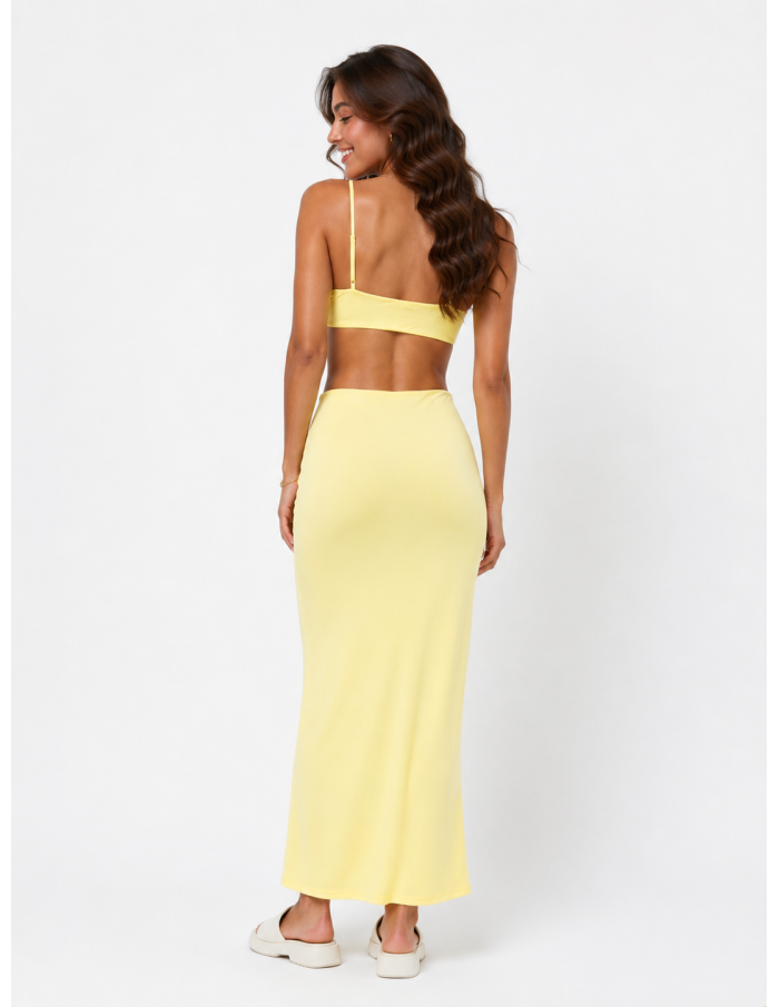 ENSEMBLE JUPE & TOP DÉTAIL DORÉ JAUNE - FEMME