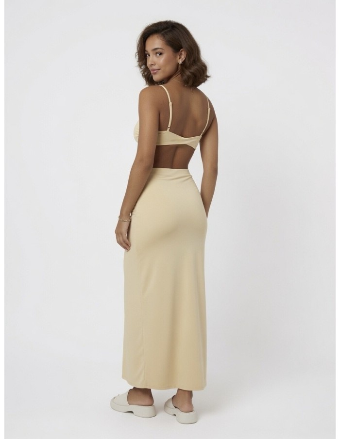 ENSEMBLE JUPE & TOP DÉTAIL DORÉ BEIGE - FEMME