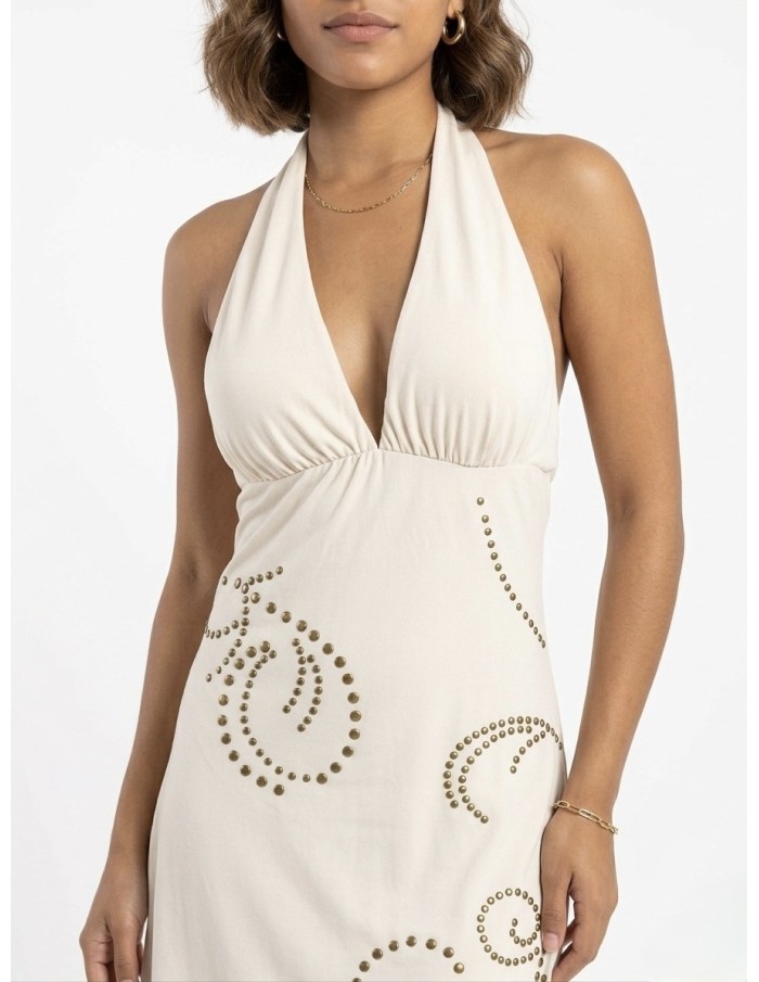ROBE COURTE BEIGE À CLOUS - FEMME