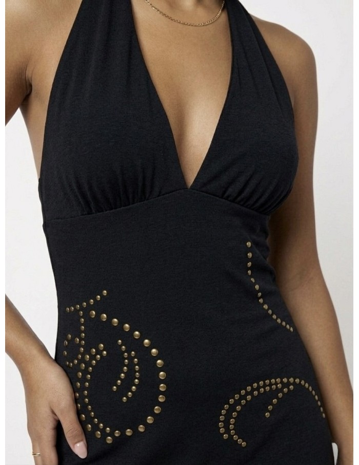 ROBE COURTE NOIR À CLOUS - FEMME