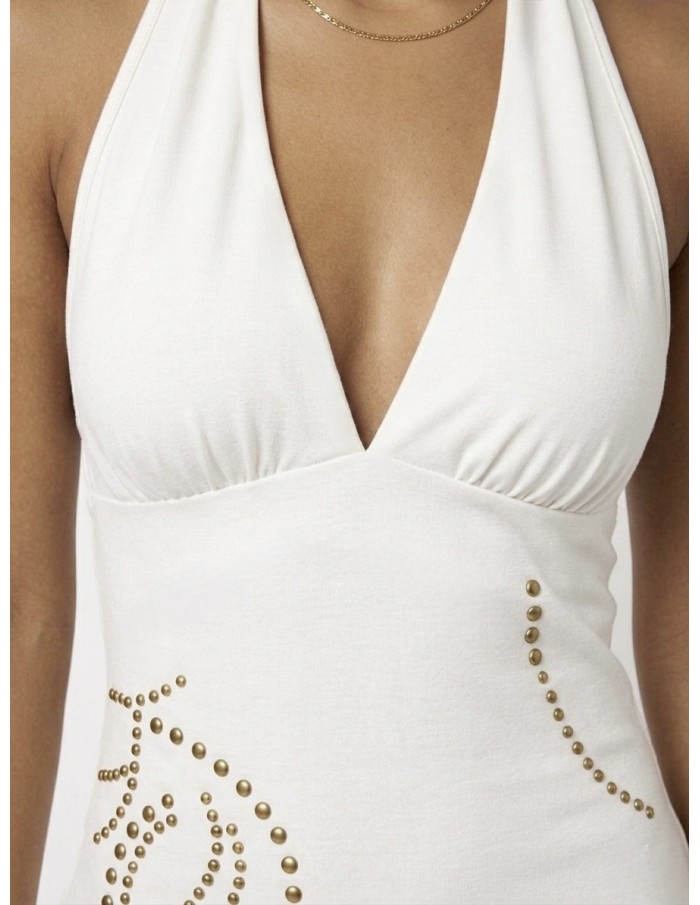 ROBE COURTE BLANCHE À CLOUS - FEMME