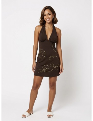 ROBE COURTE CHOCOLAT À CLOUS - FEMME