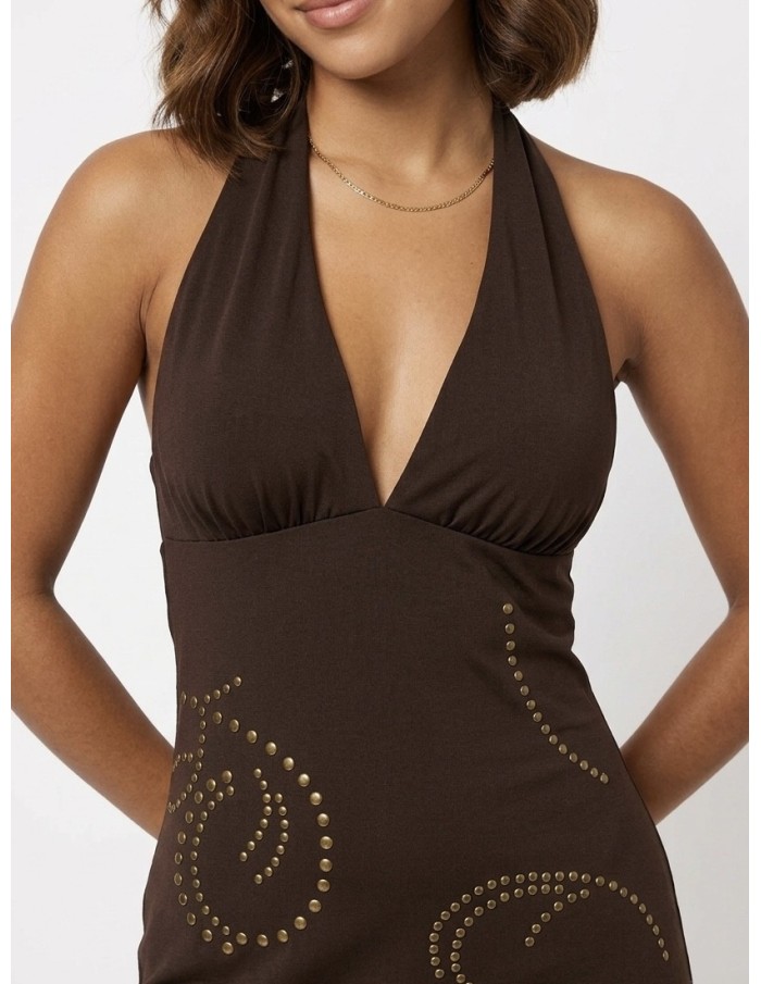 ROBE COURTE CHOCOLAT À CLOUS - FEMME