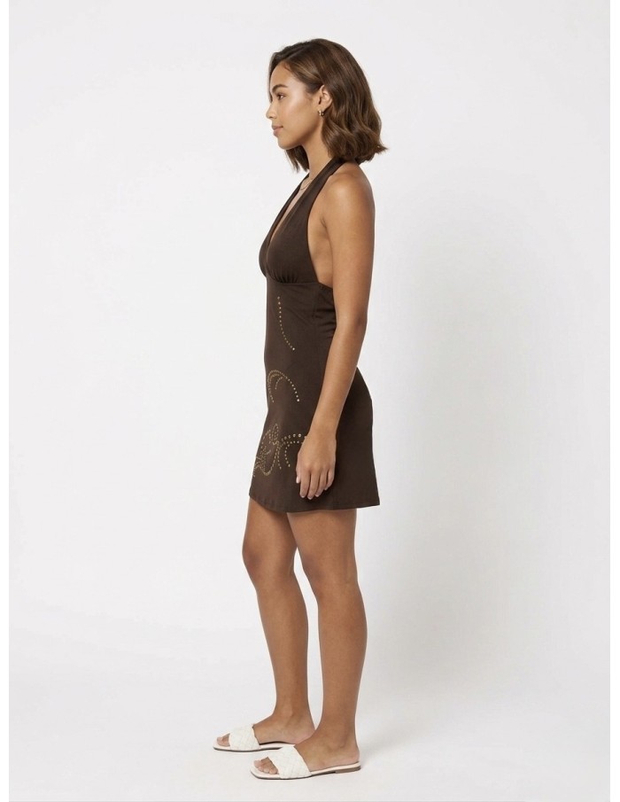 ROBE COURTE CHOCOLAT À CLOUS - FEMME