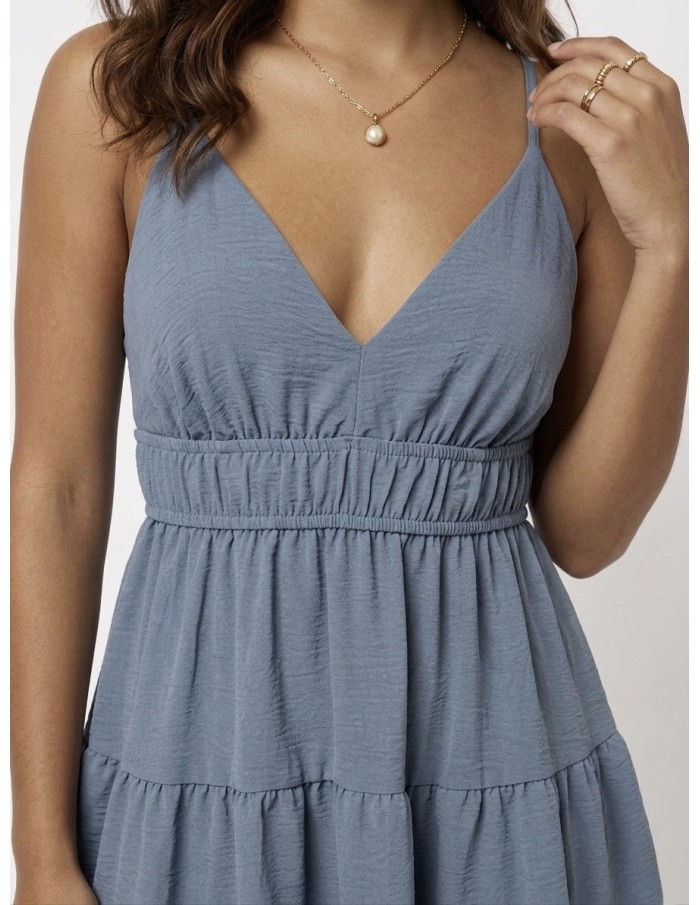 ROBE COURTE À VOLANTS BLEU - FEMME