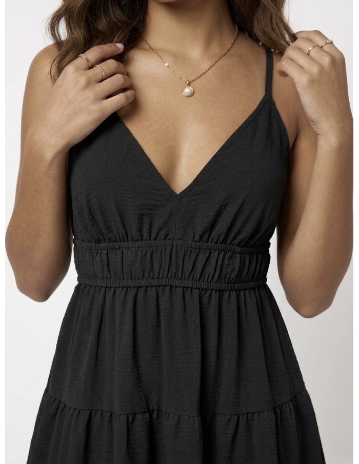 ROBE COURTE À VOLANTS NOIR - FEMME