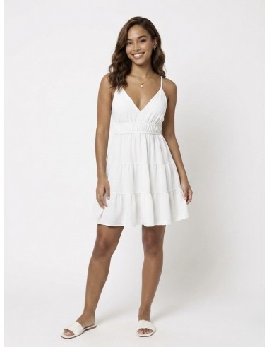 ROBE COURTE À VOLANTS BLANCHE - FEMME