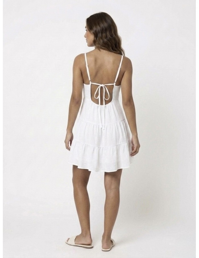 ROBE COURTE À VOLANTS BLANCHE - FEMME