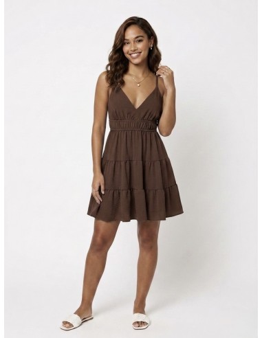 ROBE COURTE À VOLANTS CHOCOLAT - FEMME