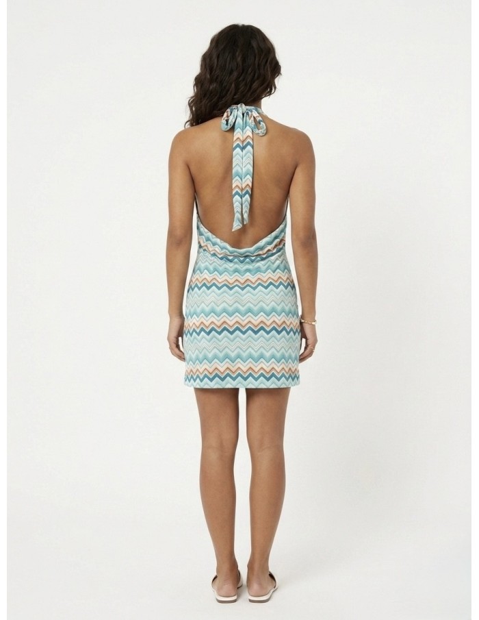 ROBE COURTE ZIGZAG TURQUOISE ET ORANGE - FEMME
