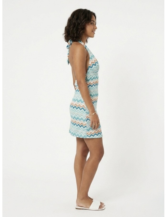 ROBE COURTE ZIGZAG TURQUOISE ET ORANGE - FEMME