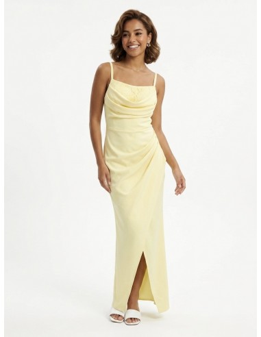 ROBE LONGUE DRAPÉE À DENTELLE JAUNE -...