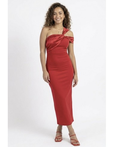 ROBE LONGUE ASYMÉTRIQUE DRAPÉ ROUGE -...