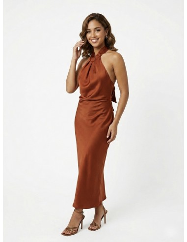 ROBE LONGUE SATINÉE DOS NU TERRACOTA...