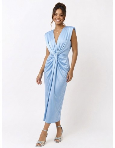 ROBE LONGUE À EFFET DRAPÉ BLEU CIEL...