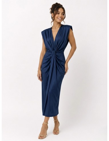 ROBE LONGUE À EFFET DRAPÉ BLEU MARINE...