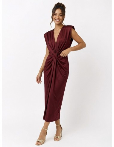 ROBE LONGUE À EFFET DRAPÉ BORDEAUX -...