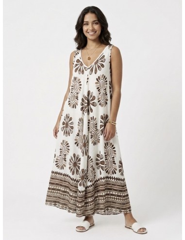 ROBE LONGUE COL V FLEURIE MARRON - FEMME