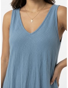 ROBE LONGUE COL V BLEU UNI... 2
