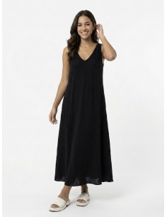 ROBE LONGUE COL V NOIR UNI...