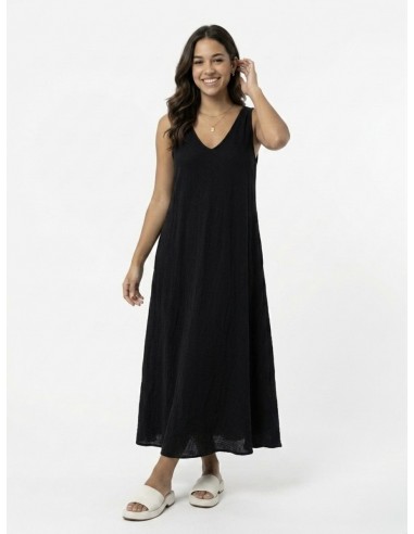 ROBE LONGUE COL V NOIR UNI - FEMME