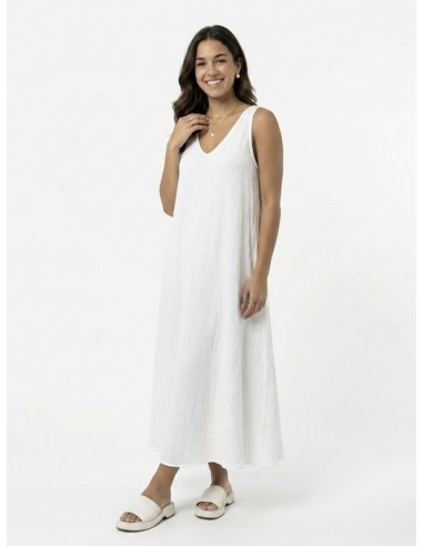 ROBE LONGUE COL V BLANCHE UNI - FEMME