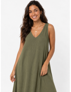 ROBE LONGUE COL V KAKI UNI... 2
