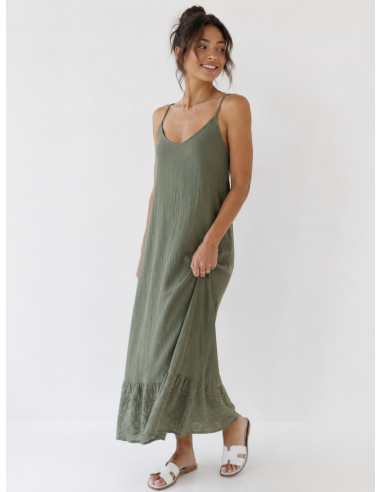 ROBE LONGUE GAZE DE COTON KAKI - FEMME