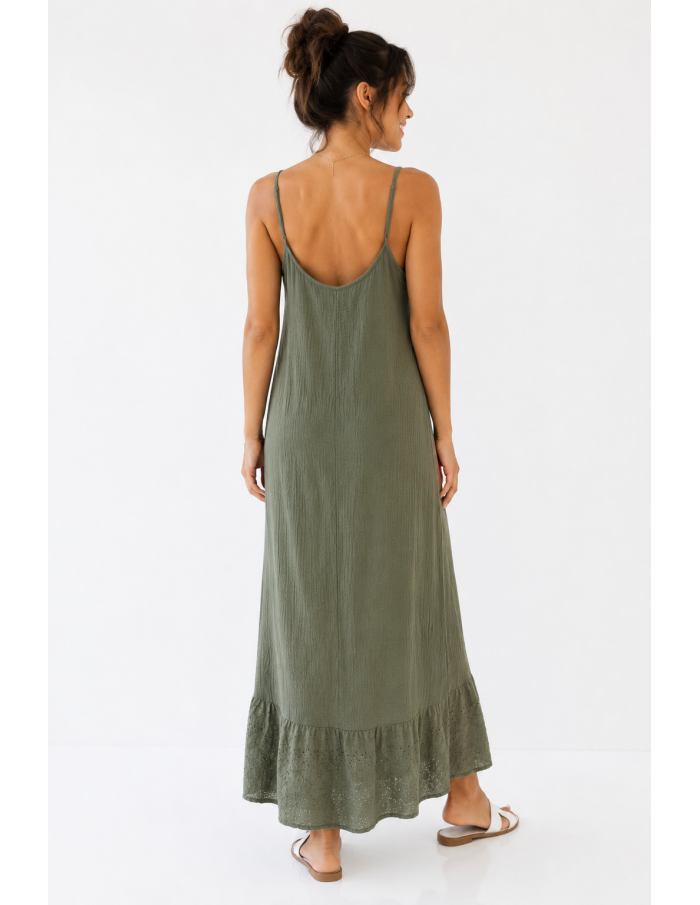 ROBE LONGUE GAZE DE COTON KAKI - FEMME