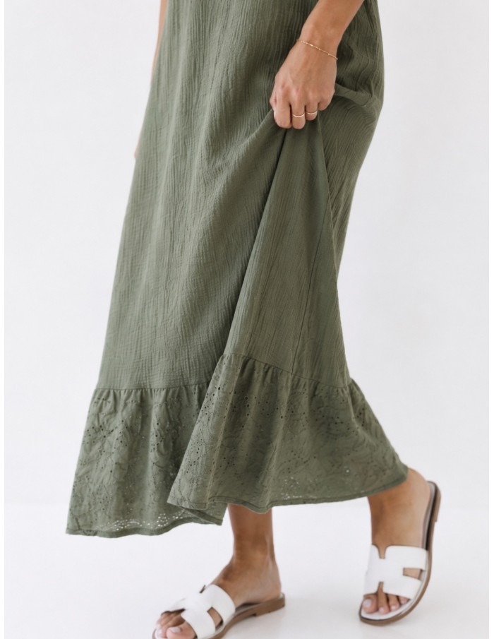 ROBE LONGUE GAZE DE COTON KAKI - FEMME